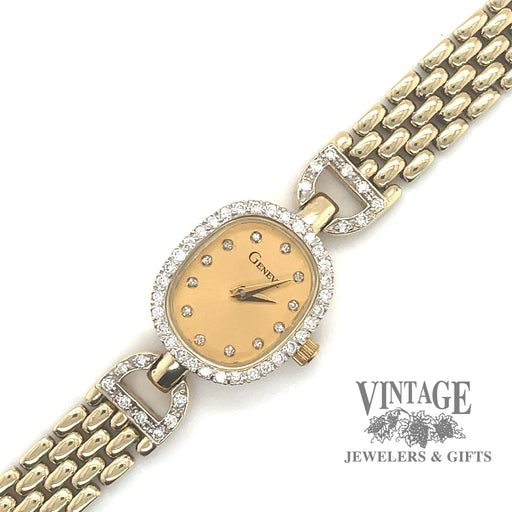 Ladies 14 karat yellow gold diamond bracelet watch