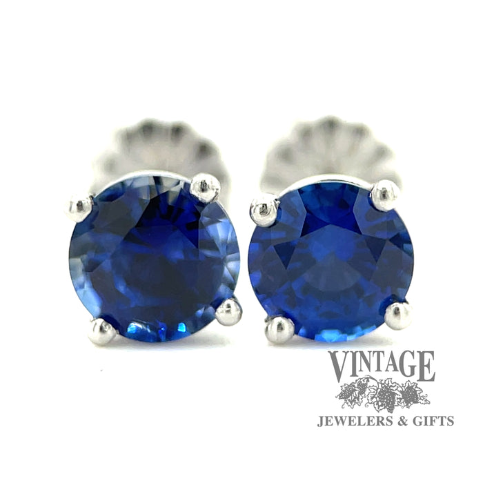 1.61 carat blue natural sapphire platinum stud earrings