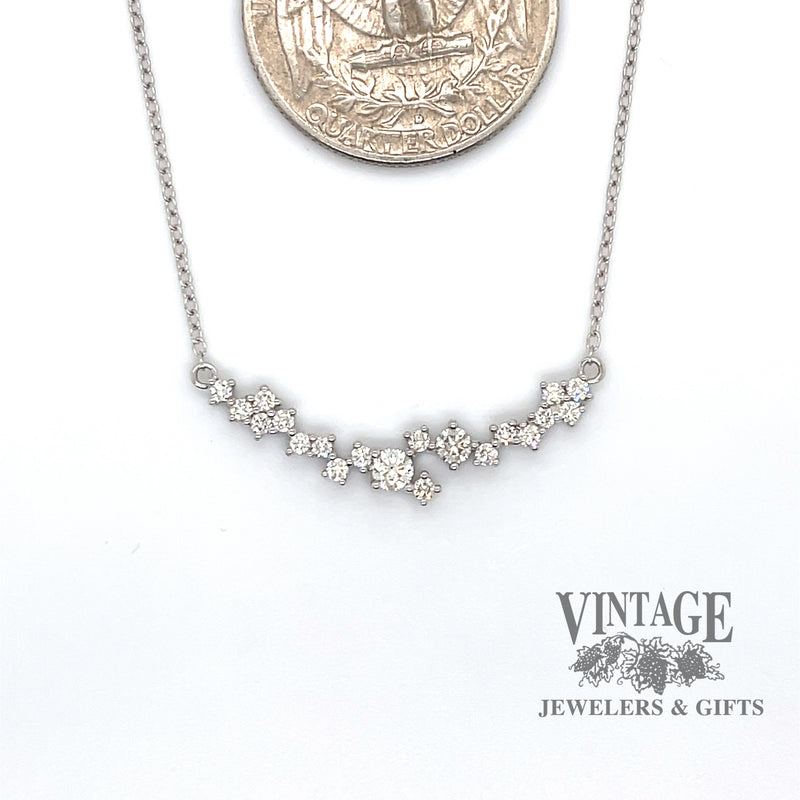 Scattered diamond 14kw gold bar necklace quarter for scale