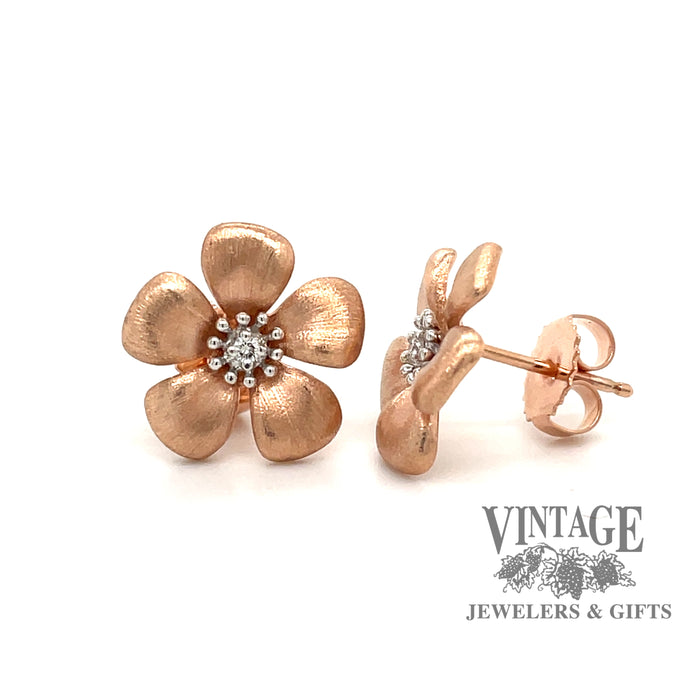 14 karat rose gold floral diamond earrings