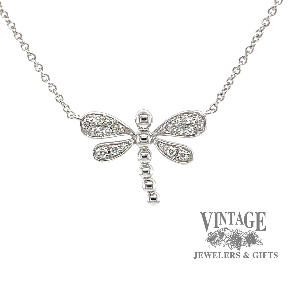 14ctw Diamond dragonfly 14kw gold necklace — Vintage Jewelers