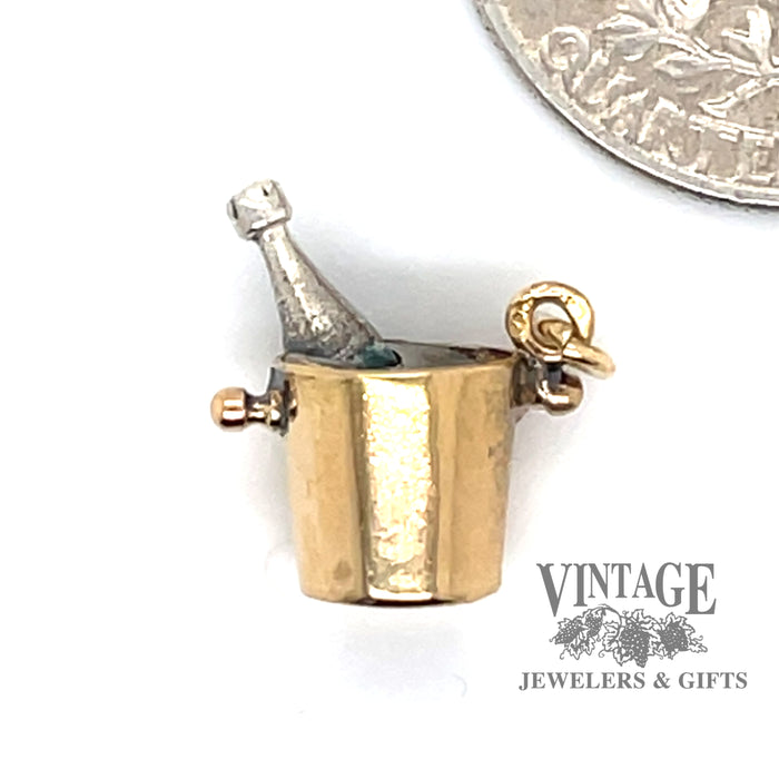 Champagne bucket charm in two tone 14k gold quarter for scale