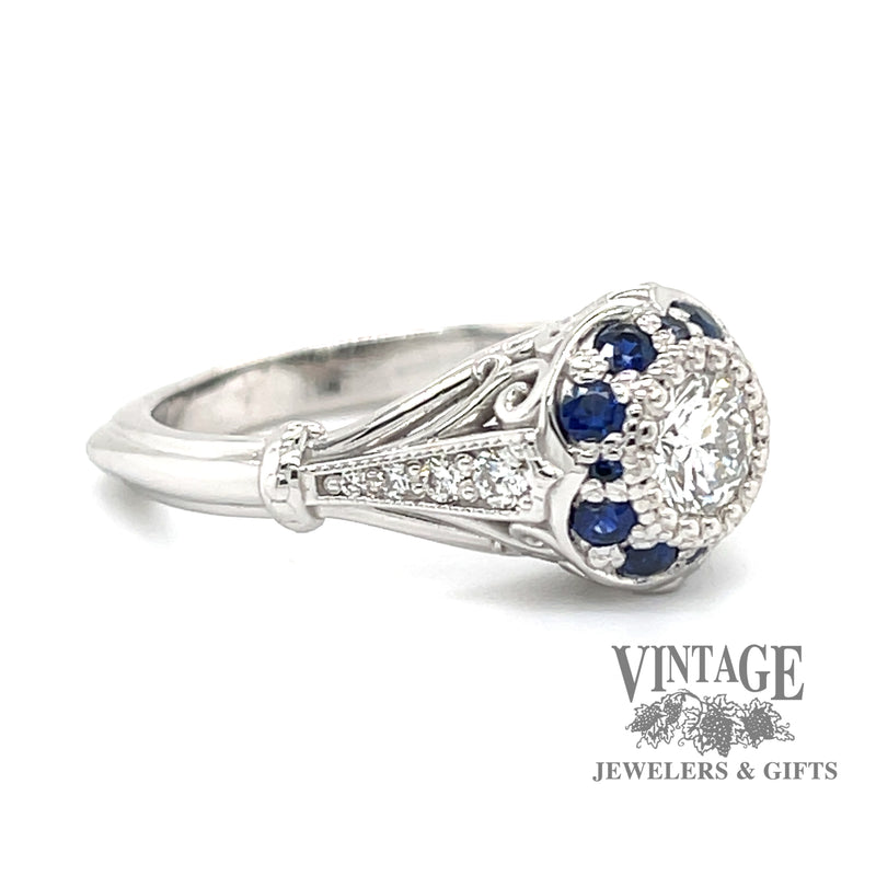 Filigree sapphire and .53 carat diamond ring.