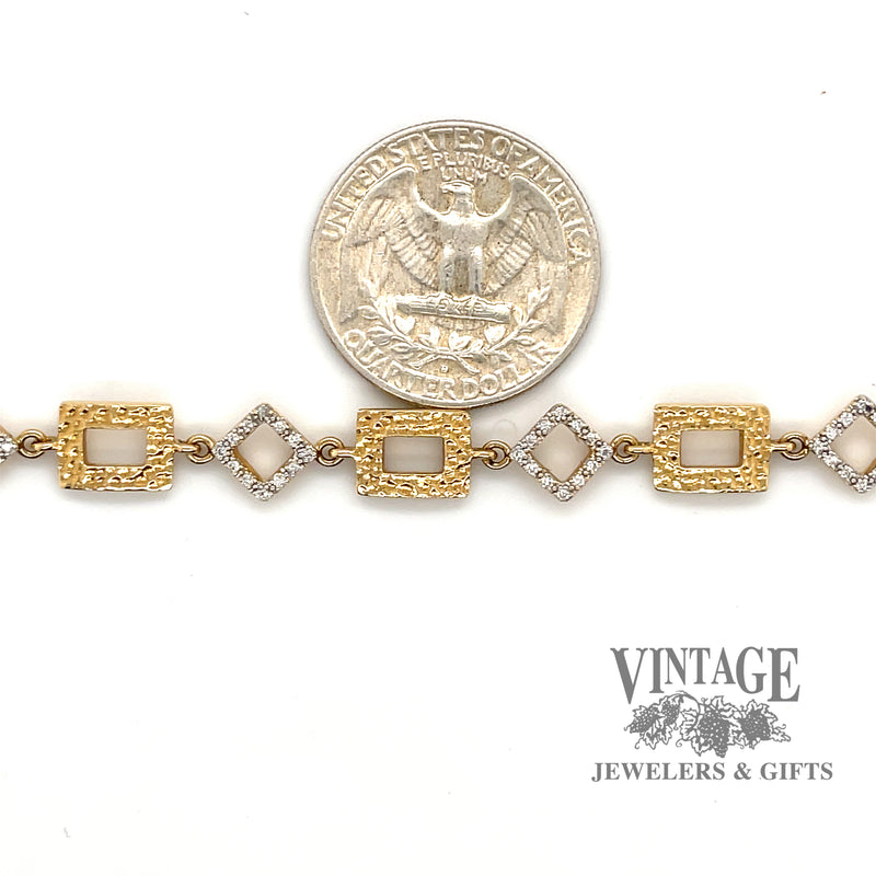 Two tone estate diamond bracelet with gold rectangular links