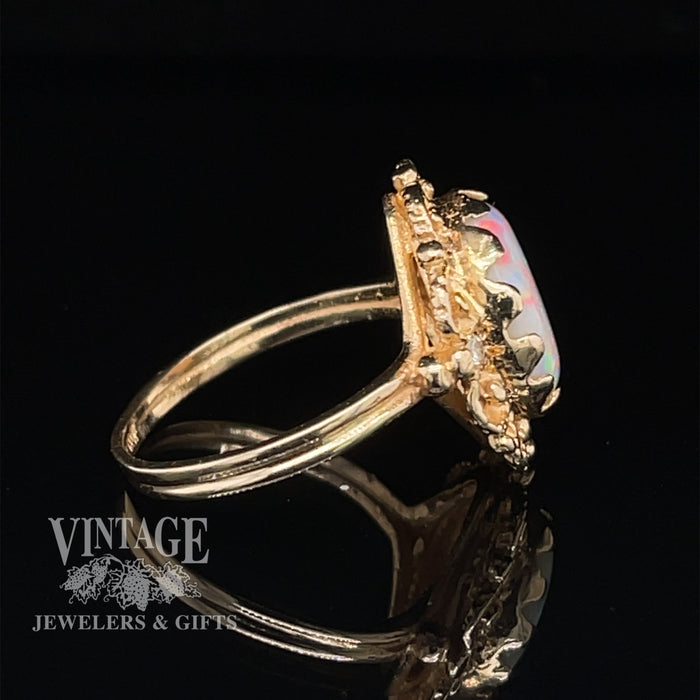 14 karat yellow gold 2.25ct white opal estate ring, side view