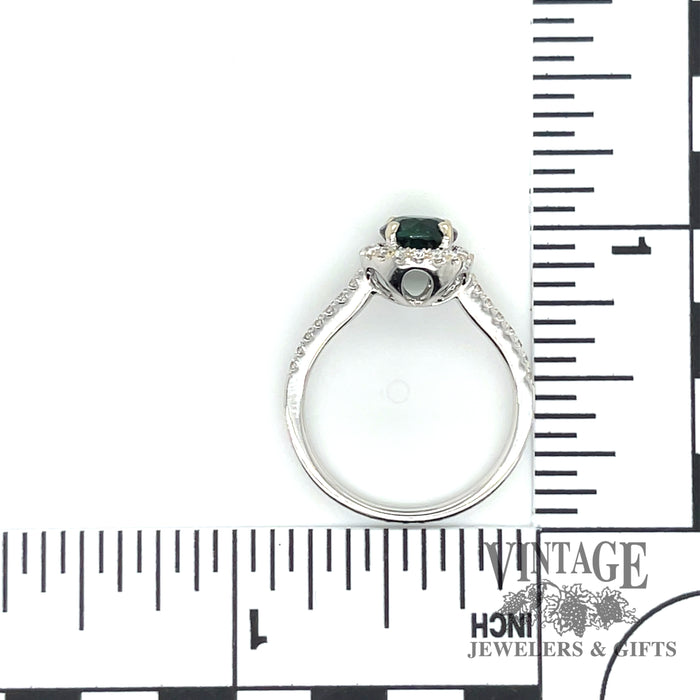 Green tourmaline and diamond 14kw halo ring