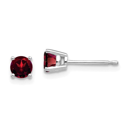 14 karat white gold 4 mm garnet stud earrings