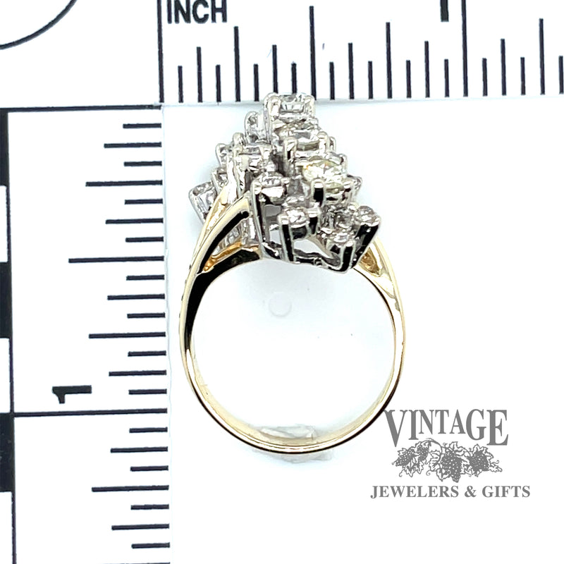 Retro diamond “waterfall” 14ky gold ring