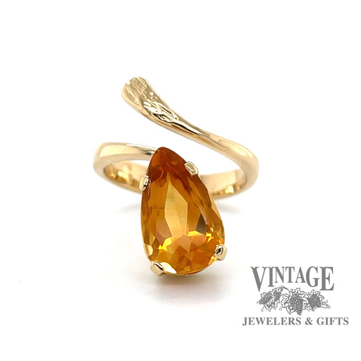 14k yellow gold pear shaped citrine ring 