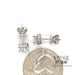 18 karat white gold diamond halo semi mount earrings, shown with quarter for size reference