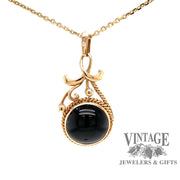 14 karat yellow gold dark green cat's eye tourmaline pendant