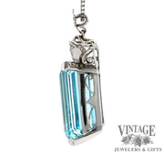 Aquamarine and diamond vintage platinum pendant, side