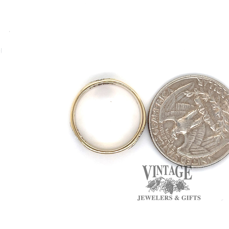 Lace pattern inlay 14ky gold ring quarter for scale