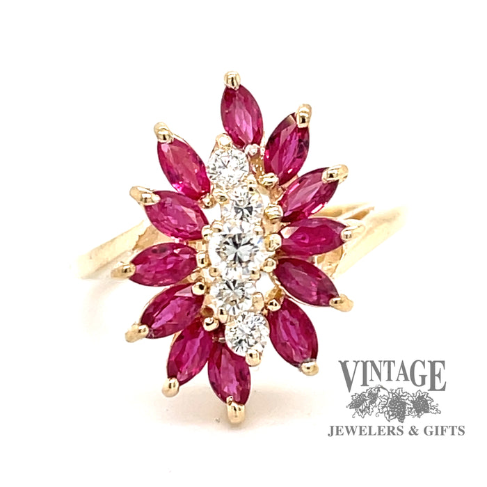 Ruby and diamond 14ky gold cocktail ring