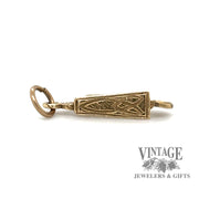 9 karat yellow gold antique Irish harp hand engraved charm, side view