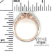 14 karat rose gold and white gold diamond halo engagement ring semi-mount with measurement