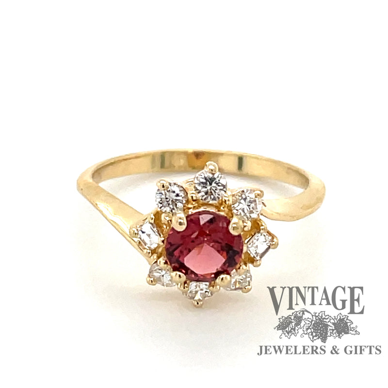 pink sapphire with halo diamonds ring above