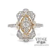 14 karat two tone .50ct vintage inspired diamond cluster ring