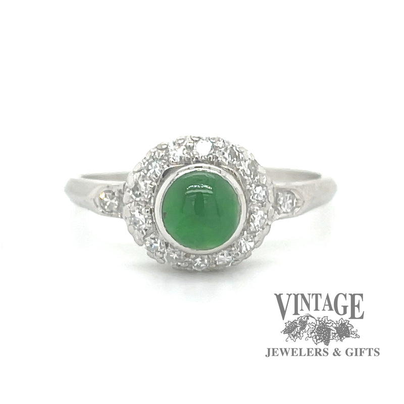 Antique imperial Jadeite and diamond Herbert Rosenthal platinum ring