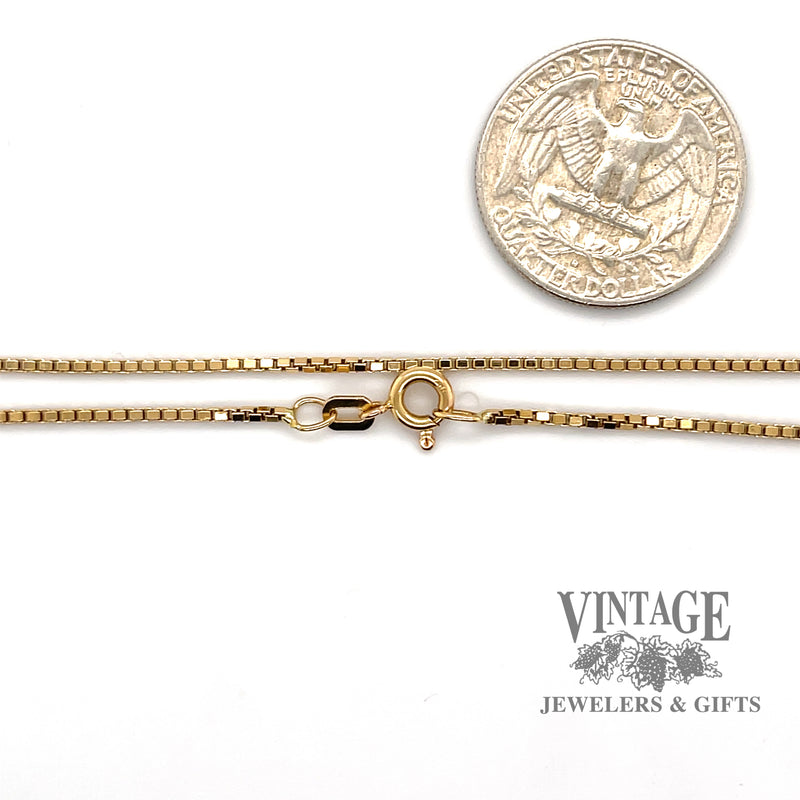 20” 18ky 1.3 mm box chain next to quarter for scale