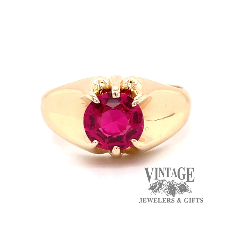 1.8 carat Lab Ruby 10ky gold belcher ring