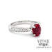 Red Spinel and diamond 18k white gold ring, angled front/side view
