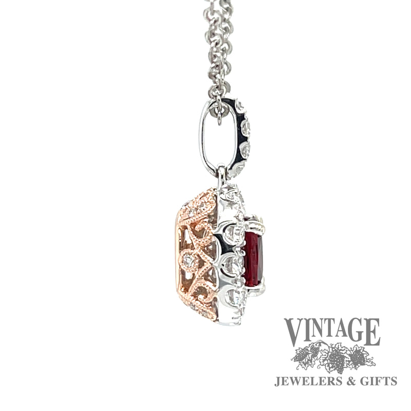 .95 ct natural Red spinel 14k white and rose gold diamond pendant