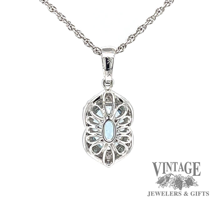 14 karat white gold aquamarine and diamond 18" necklace, back side