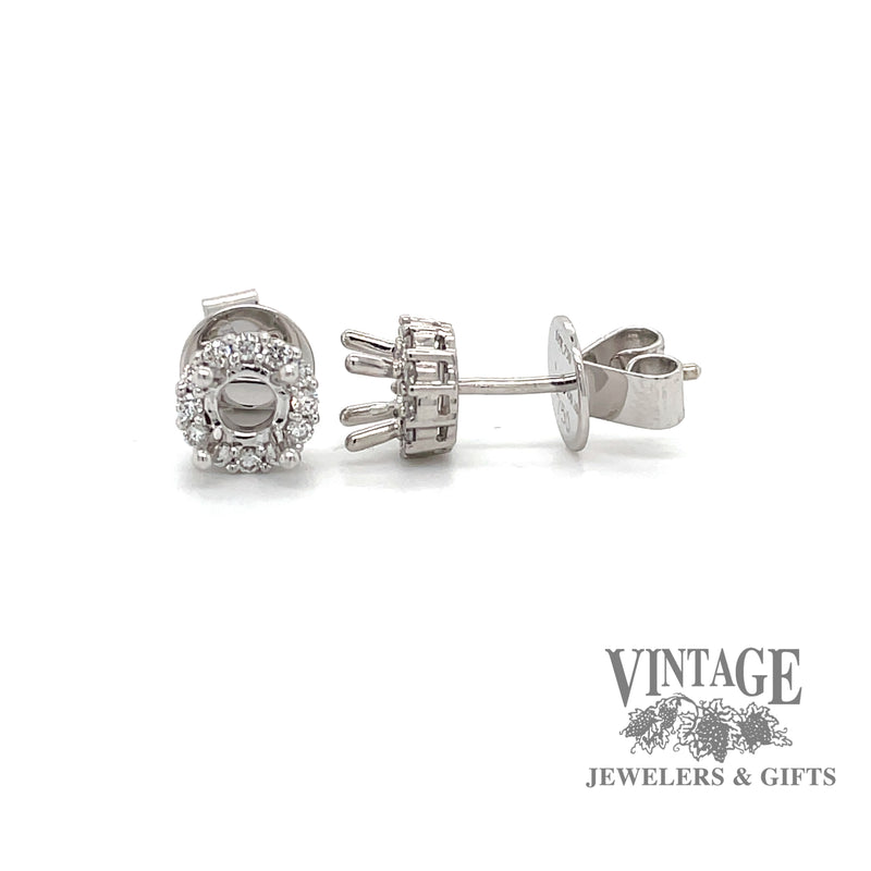 18 karat white gold diamond halo semi mount earrings