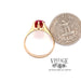 1.8 carat Lab Ruby 10ky gold belcher ring quarter for scale