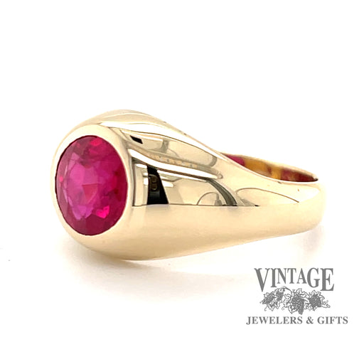 Ostby & Barton 10 karat yellow gold synthetic ruby ring, angled view