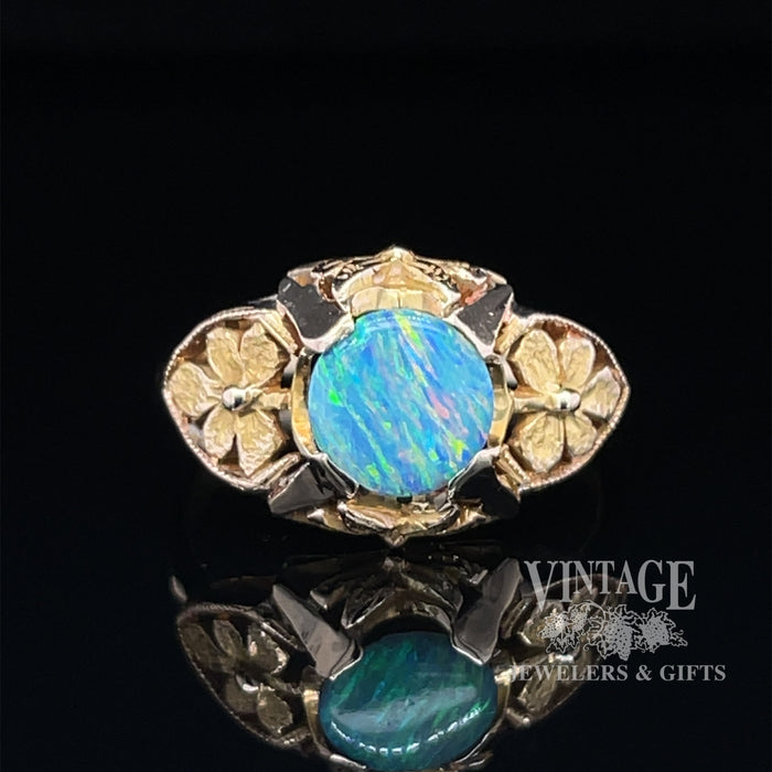 Opal 14ky gold floral ring