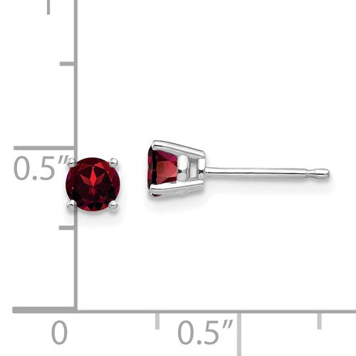 14 karat white gold 4 mm garnet stud earrings