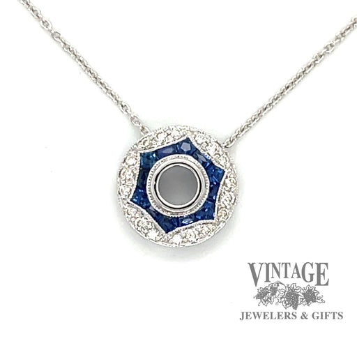 Diamond and sapphire vintage inspired 14kw gold necklace