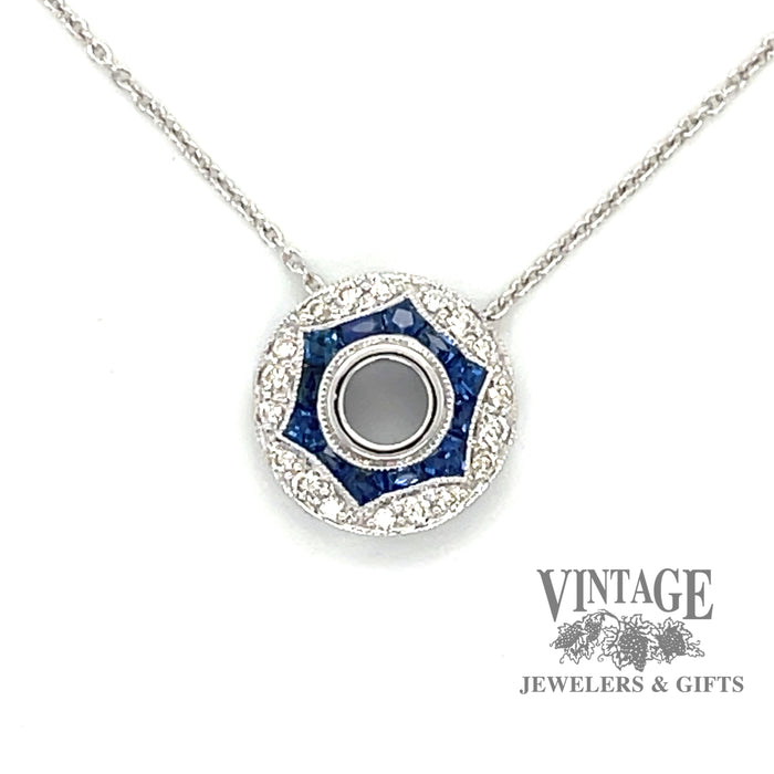 Vintage Style Sapphire Pendant Necklace, With Diamonds Pendant, 14K Black  Gold 0.45 Carat Halo Bezel And Micro Pave Set Handmade
