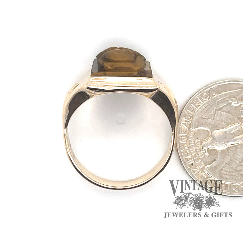 14 karat yellow gold tiger eye intaglio ring