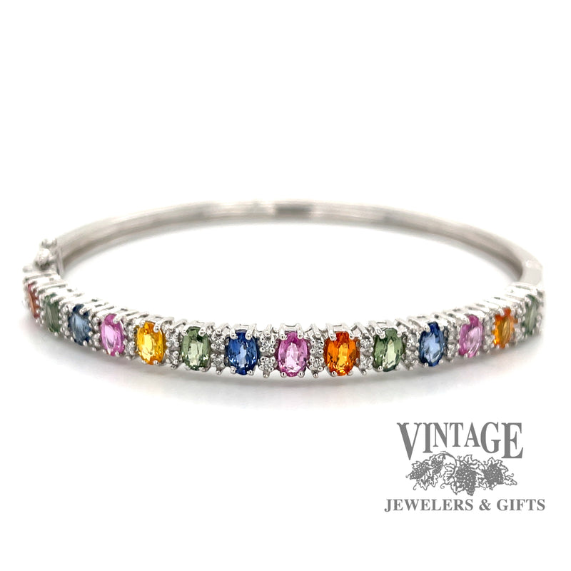 14 karat white gold multi colored sapphire bangle bracelet