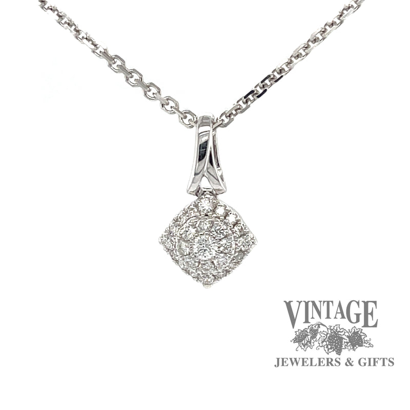 14 karat white gold cushion shaped diamond pendant