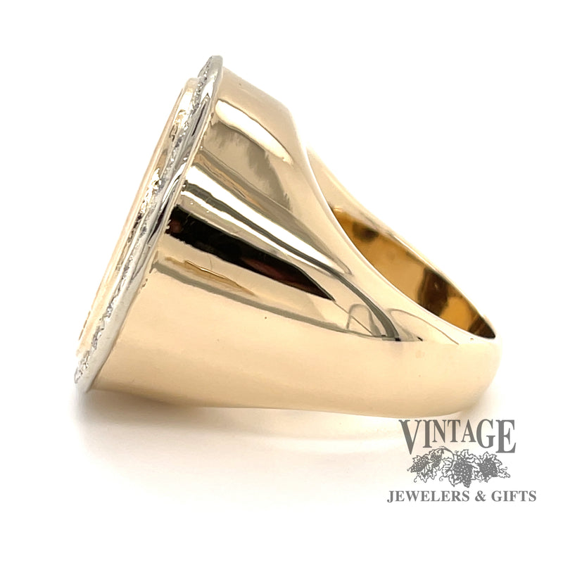 U.S. half eagle Liberty gold coin and diamond 14k ring, side view
