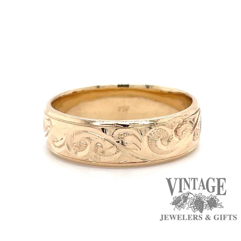 14 karat yellow gold hand engraved ring 