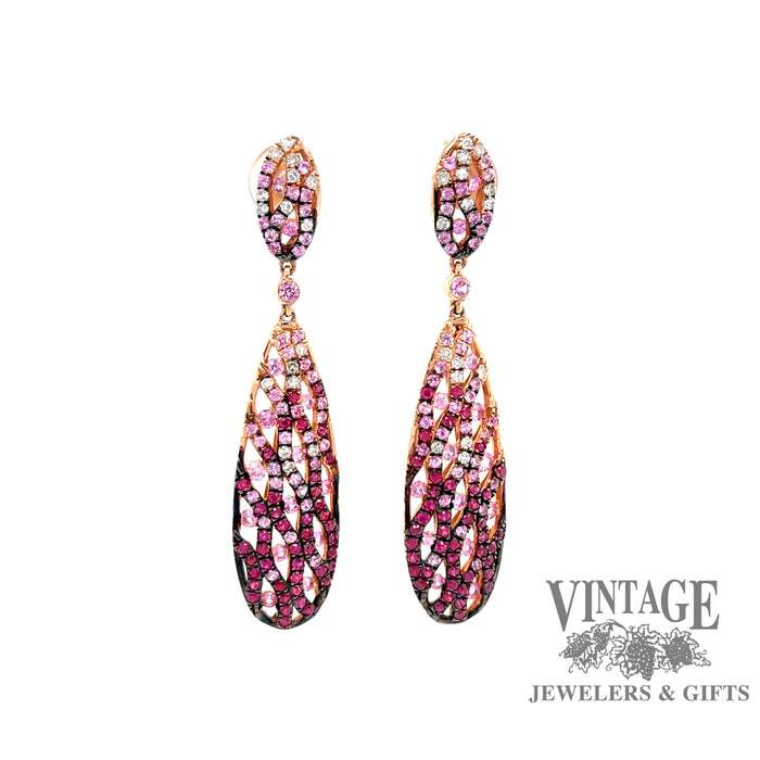 Ruby, pink sapphire and diamond 14k rose gold earrings