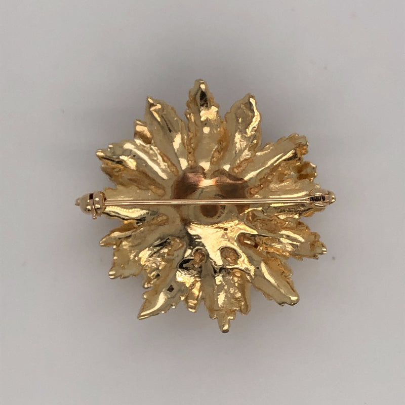 Yellow gold estate floral leaf brooch.
