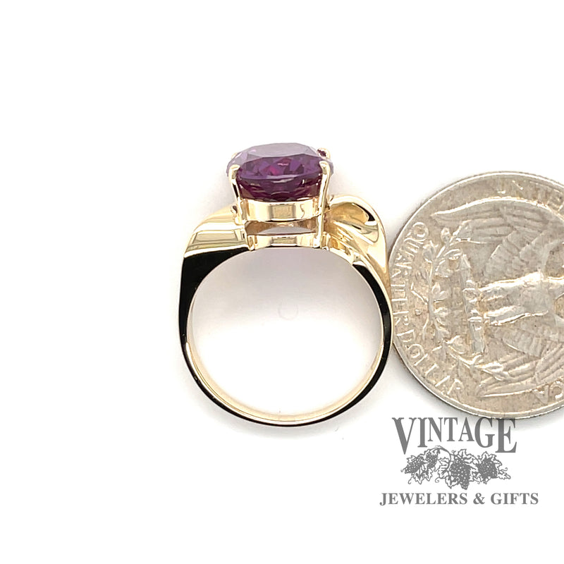 Oval amethyst 14ky gold bypass ring quarter for scale