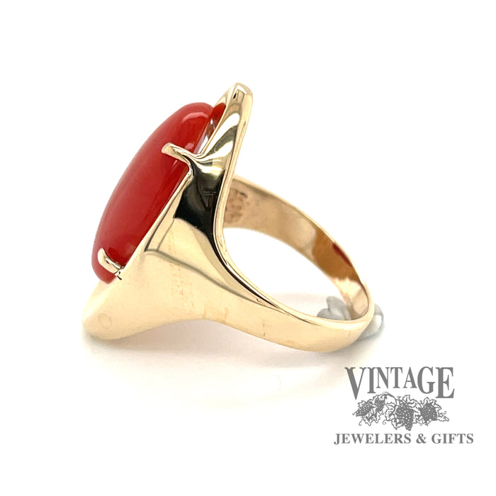 Red coral 14ky gold contemporary ring side