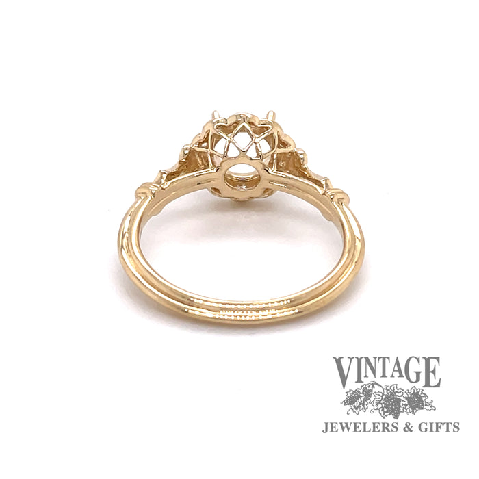 14 karat yellow gold diamond art deco design halo ring semi-mounting, rear view