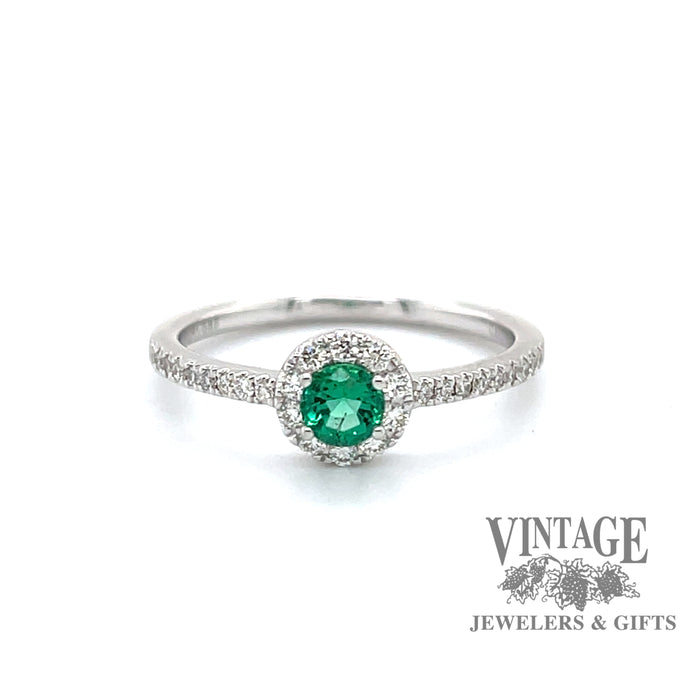 .25ct Emerald .20ct diamond 14k white halo ring