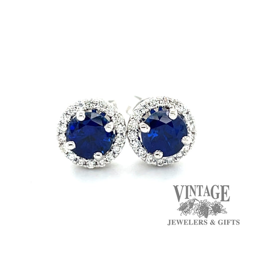 14 karat white gold blue sapphire and diamond stud earrings