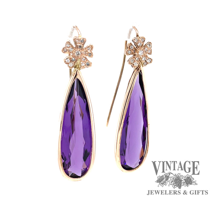 Amethyst drop earrings with diamonds in 18k rose gold