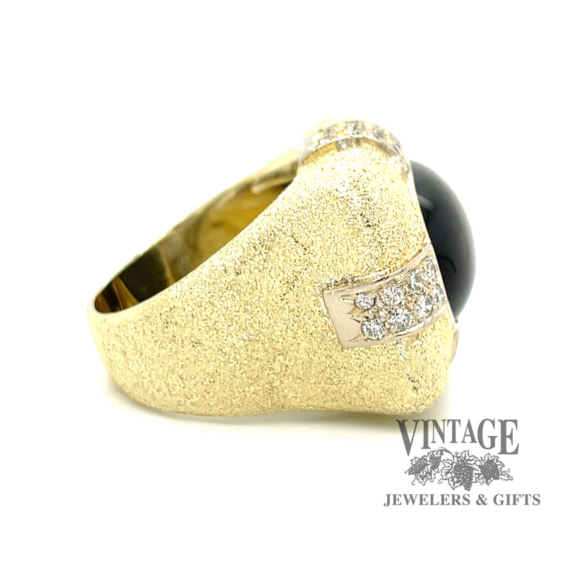 Black Star Diopside and diamond 14ky gold ring