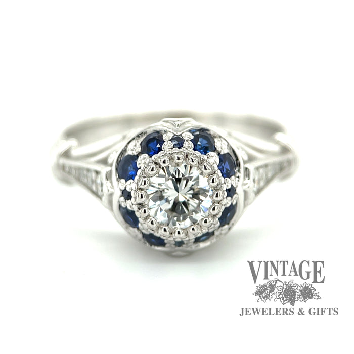Antique 18ct Gold & Platinum Sapphire & Diamond Flower Ring